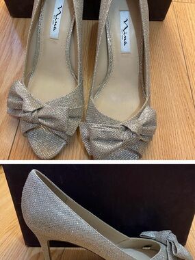 Nina Metallic Gold Pointed-Toe Bow Heels